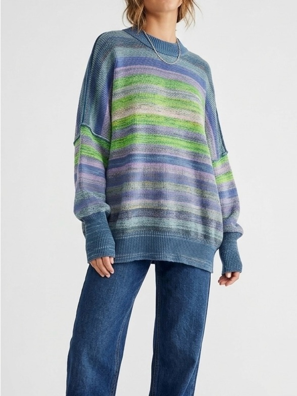 Free People Easy Street Space Dye Pullover Sweater XS Starling Combo Boho Retro